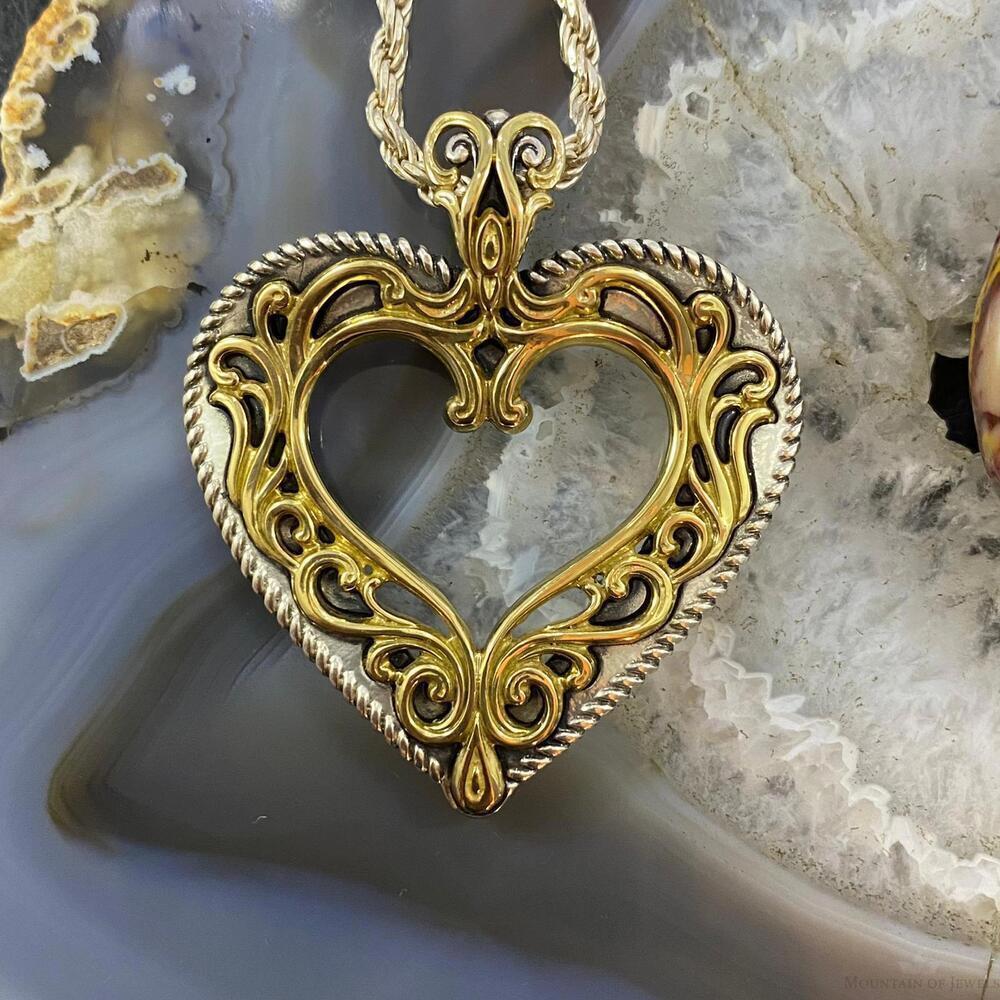 Carolyn Pollack Southwestern Style Sterling & Brass Decorated Heart Pendant